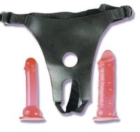 Crotchless strap on Harness - Страпон с двумя насадками (розовый)