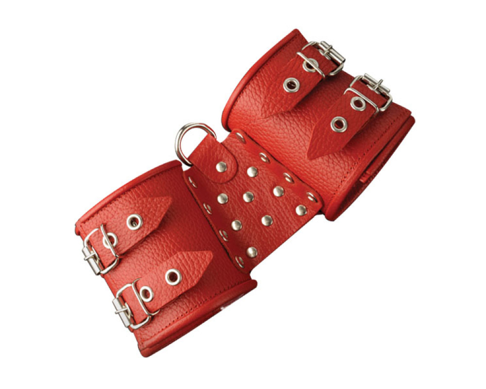 СК-Визит кожаные наручники с двумя ремнями, OS (красный)