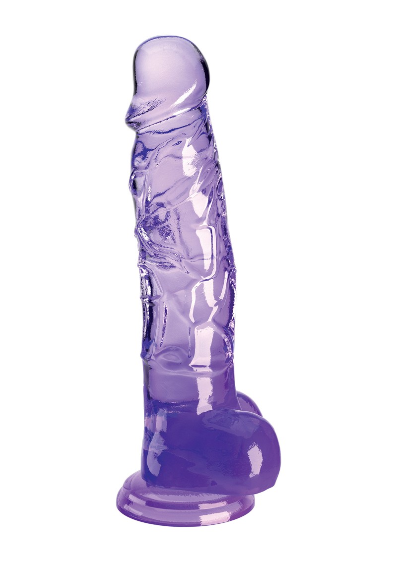 PipeDream King Cock Clear 8 - Прозрачный фаллоимитатор с мошонкой на присоске, 22.2х5.1 см (фиолетовый)