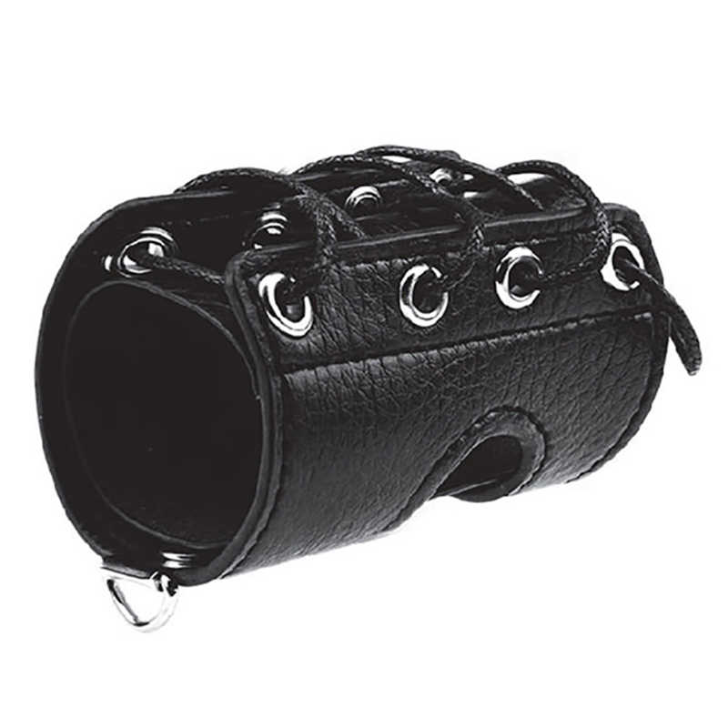 Чёрная утяжка на пенис со шнуровкой Strap with metal snap, 7 см - фото 1