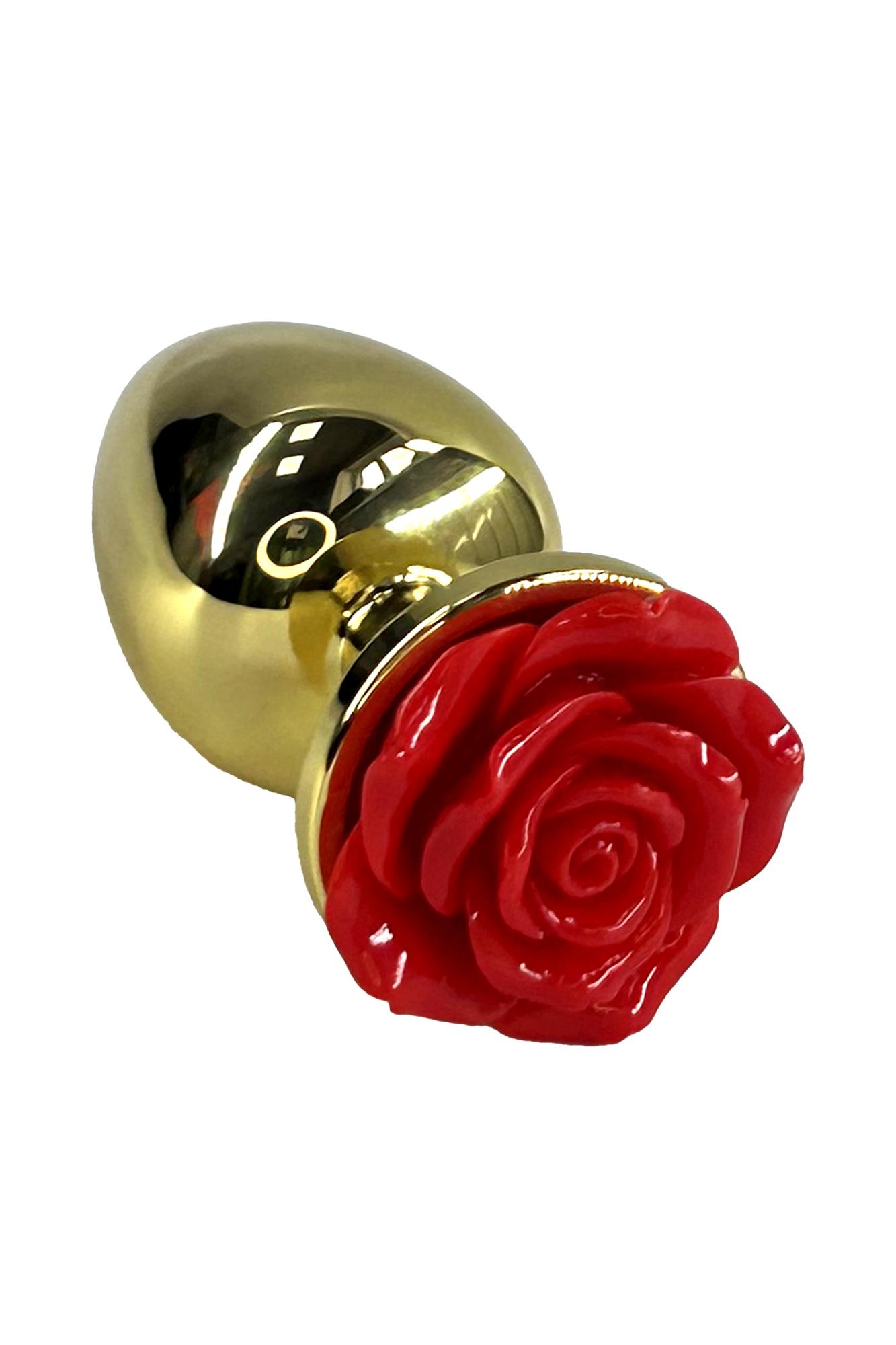 Kanikule - Анальная пробка с ограничителем в форме красной розы, 10 см (золотой)