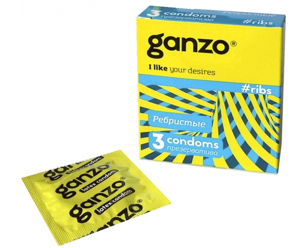 GANZO ribs - Презервативы ребристые, 3 шт