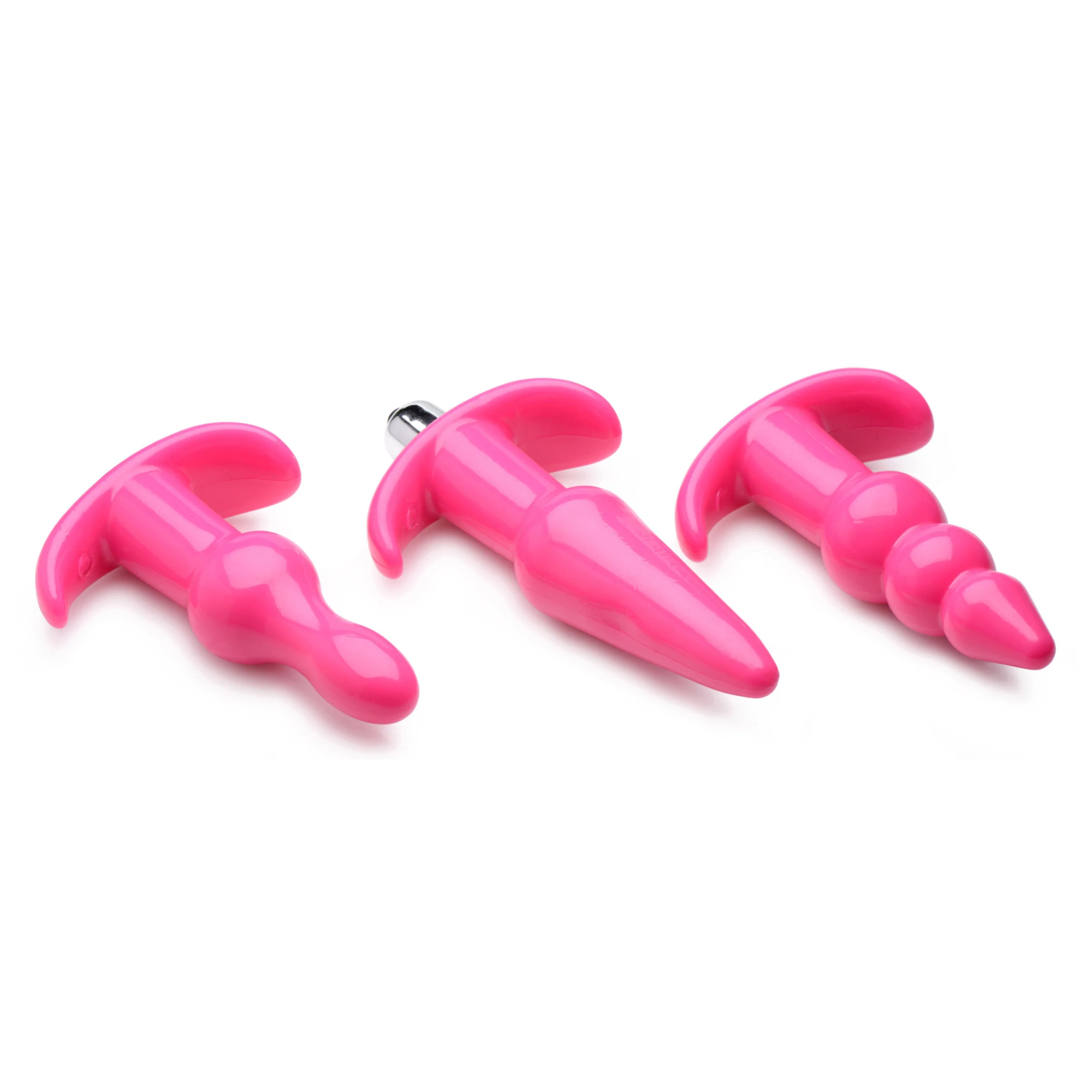 Frisky Thrill Trio Pink Vibrating Plug Set - набор фигурных анальных пробок с вибропулей, 3 шт (розовый) - фото 1