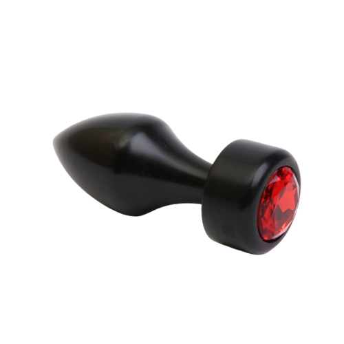 4sexdream чёрная металлическая анальная пробка со стразом в основании, 7.8х2.9 см (красный)