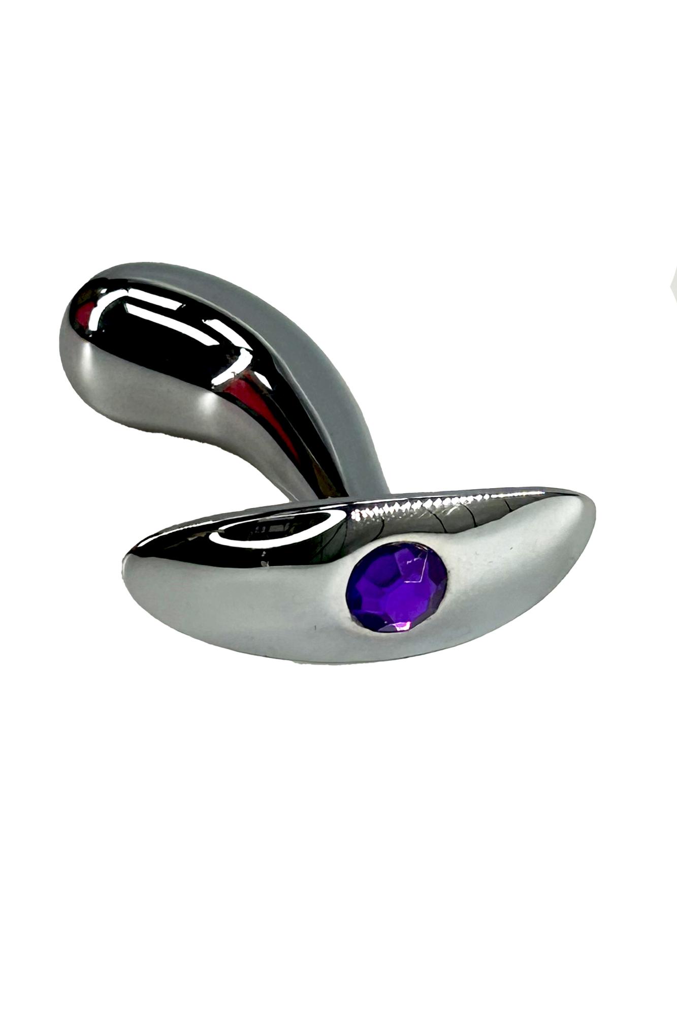 Kanikule - Изогнутая анальная пробка для ношения c фиолетовым кристаллом, 8 см (серебристый) - фото 1