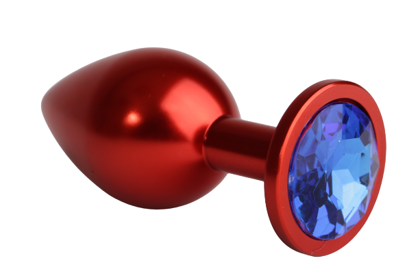 4sexdream - Красная металлическая анальная пробка с кристаллом в основании, 7.6х2,8см (синий)