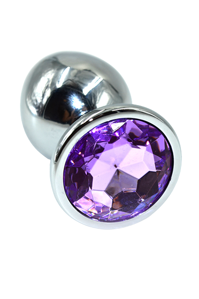 Kanikule большая серебристая анальная пробка с кристаллом, 10х4.6 см (фиолетовый) - фото 1