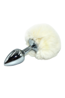 Kanikule маленькая серебристая анальная пробка с заячьим хвостиком, 6х3 см (белый)