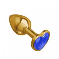 Золотистая анальная пробка с кристаллом-сердечком, 7 см (синий)