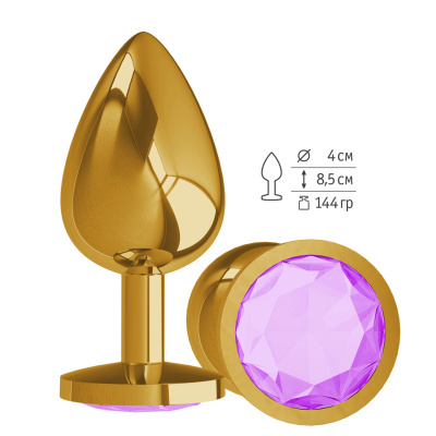 530-13 LILAC-DD / Анальная втулка Gold с Сиреневым м кристаллом большая 