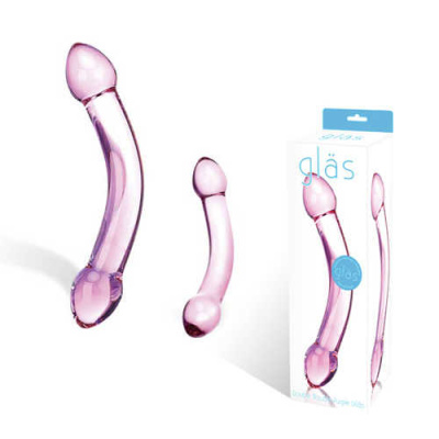 Glas - Двухголовый стеклянный фаллоимитатор, 19х4 см (розовый)