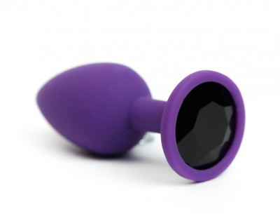 4sexdream силиконовая фиолетовая анальная пробка  с кристаллом, 7х2,8 см (чёрный) 
