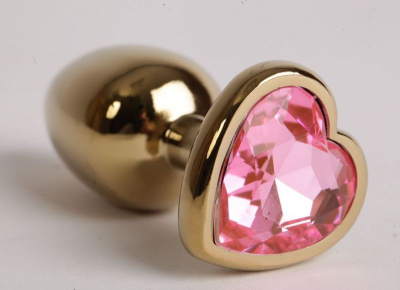 4sexdream - Золотистая анальная пробка со стразом в виде сердечка , 4 см (розовый)  