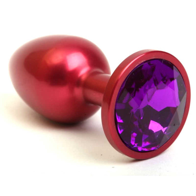 4sexdream маленькая красная металлическая анальная пробка с кристаллом в основании, 7.6х2.8 см (фиолетовый) 