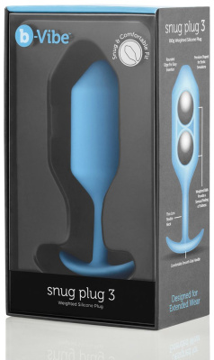 B-vibe Snug Plug 3 - Профессиональная пробка для ношения, 12х3.6 см (голубой) 