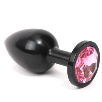 4sexdream чёрная металлическая анальная пробка с кристаллом в основании, 8.2х3.5 см (розовый) 