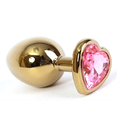 4sexdream - Золотистая анальная пробка со стразом в виде сердечка , 4 см (розовый)  