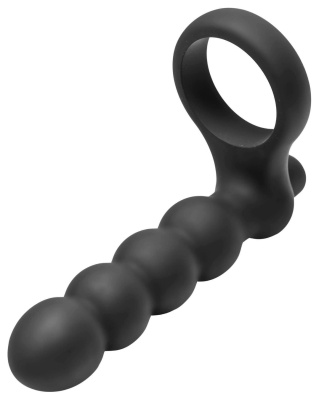 Double Fun Cock Ring with Double Penetration Vibe - Насадка на член для двойного проникновения, 14.6 см (чёрный) 