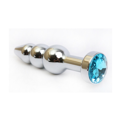 4sexdream серебристая металлическая анальная пробка ёлочка с кристаллом в основании, 11.2х2.9 см (синий) 