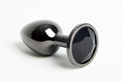 4sexdream маленькая чёрная металлическая анальная пробка с кристаллом в основании, 7.6х2.8 см (чёрный) 