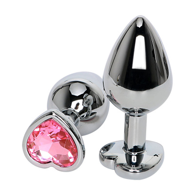 4sexdream серебристая анальная пробка с кристаллом в форме сердца, размер S 7.5х2.8 см (светло-розовый) 