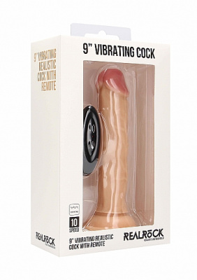 RealRock Vibrating Realistic Cock - 9 Inch фаллоимитатор с вибрацией и пультом управления, 23.5х4.5 см