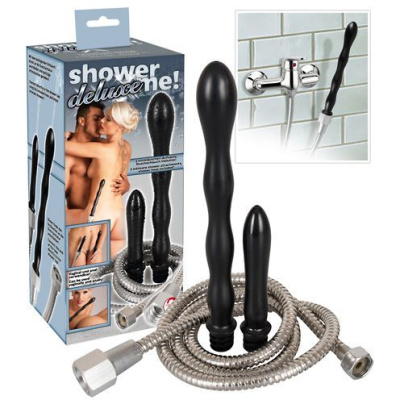 Анальный душ с двумя насадками  Shower me Deluxe - Orion, 25 см (чёрный)