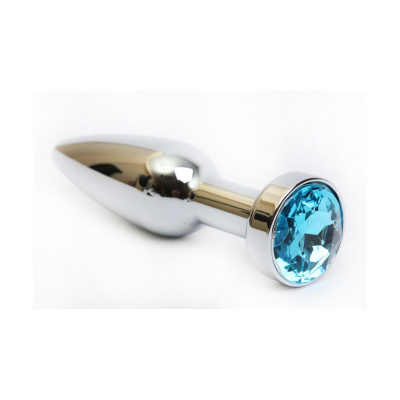 4sexdream анальная пробка серебро с кристаллом в основании, 11,2х2,9см (голубой) 