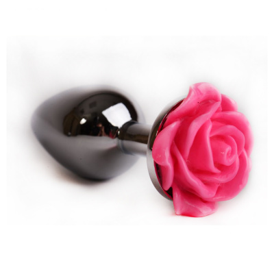 4sexdream серебристая анальная пробка с розой в основании, 8х3.5 см (розовый) 