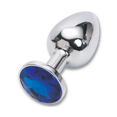 4sexdream серебристая анальная пробка с кристаллом, размер S 7.6х2.8 см (синий) 