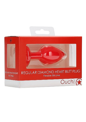 Ouch! Diamond Heart Plug анальная пробка с кристаллом в форме сердца, 7.3х2.8 см (красный) 