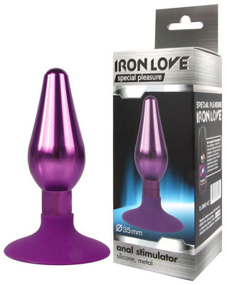 Металлическая анальная пробка Iron Love, 10х3.5 см (фиолетовый) 