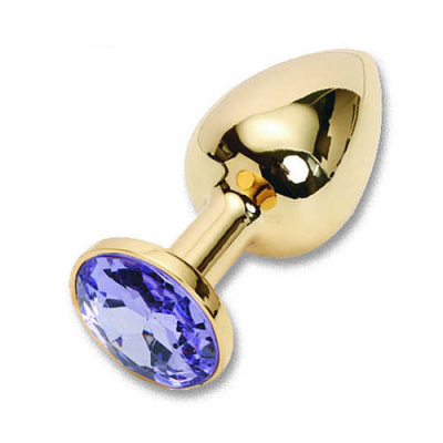 4sexdream золотистая анальная пробка с кристаллом, размер S 7.6х2.8 см (синий) 