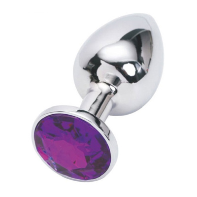 4sexdream серебристая анальная пробка с кристаллом, размер S 7.6х2.8 см (фиолетовый) 