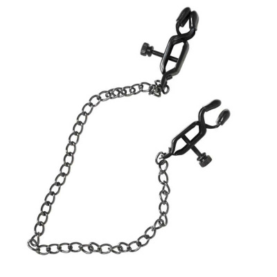 Сумерки Богов Nipple clamps - Чёрные зажимы на соски с цепочкой, 34 см