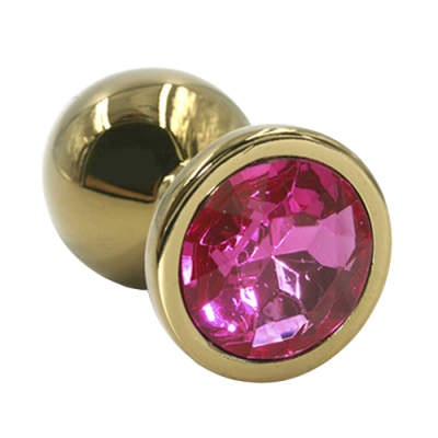 Kanikule - Золотая анальная пробка из аллюминия с кристаллом в основании - размер S, 6 см (розовый) 