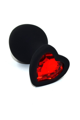 Kanikule черная анальная пробка из силикона с кристаллом в форме сердца, Medium 8.8х3.3 см  (красный) 