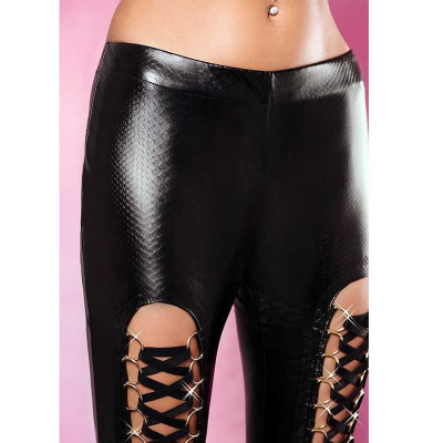 Lolitta Aggressive Pants - Леггинсы под змеиную кожу со шнуровкой, L/XL (чёрный)