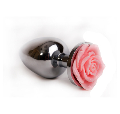 4sexdream серебристая анальная пробка с розой в основании, 8х3.5 см (светло-розовый) 