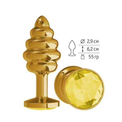 Анальная пробка Spiral с желтым кристаллом, 7 см (золотой) 