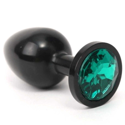 4sexdream чёрная металлическая анальная пробка с кристаллом в основании, 8.2х3.5 см (зеленый) 