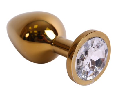4sexdream - Золотистая анальная пробка с кристаллом, 9.5х4 см. (прозрачный) 
