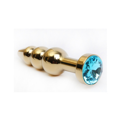 4sexdream золотистая металлическая анальная пробка ёлочка с кристаллом в основании, 11.2х2.9 см (голубой) 