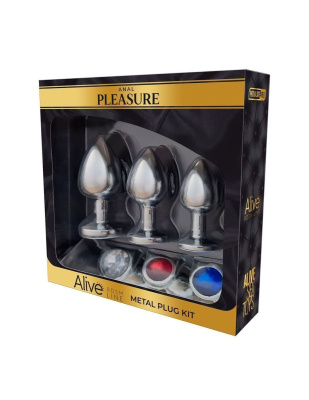 Alive Metal Plug Kit - набор металлических анальных пробок с камнем, 3 шт. (разноцветный) 