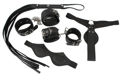 BDSM Набор для подневолья Vegan (кандалы, наручники, повязка на глаза, стринги, флоггер)