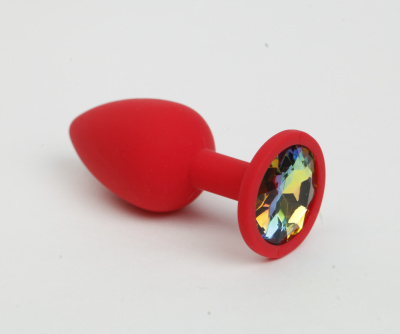 4sexdream силиконовая красная анальная пробка с кристаллом, 7х2,8 см (радужный) 