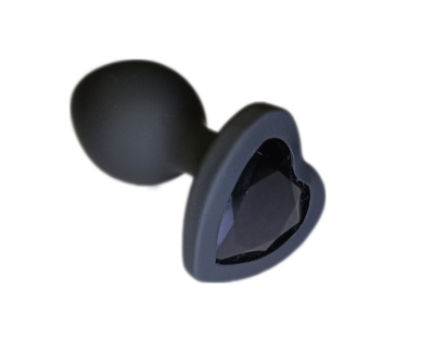 Анальная пробка силиконовая в виде сердечка с черным стразом, 7,5 см (черный) 