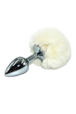 Kanikule маленькая серебристая анальная пробка с заячьим хвостиком, 6х3 см (белый) 