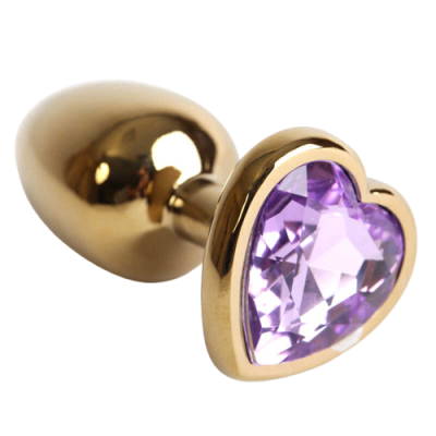 4sexdream золотистая анальная пробка с кристаллом в форме сердца, 8х3.5 см (сиреневый) 
