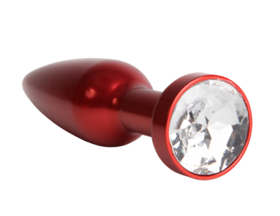4sexdream красная металлическая анальная пробка с кристаллом в основании, 11.2х2.9 см (прозрачный) 